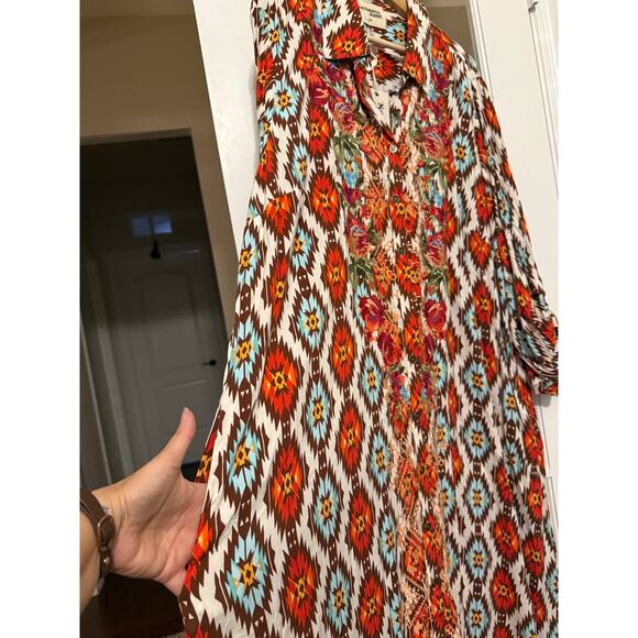 Savanna Jane  NWT southwestern print floral embroidered maxi shirt dress 3X - Picture 4 of 14